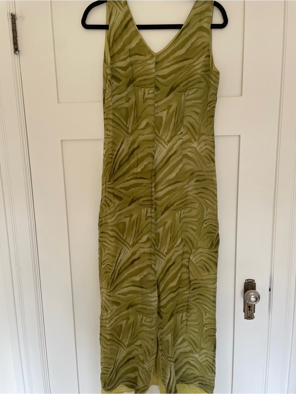 Vintage Silk Abstract Zebra Print Dark Lime Green Chartreuse Midi Dress 90s - Picture 4 of 8